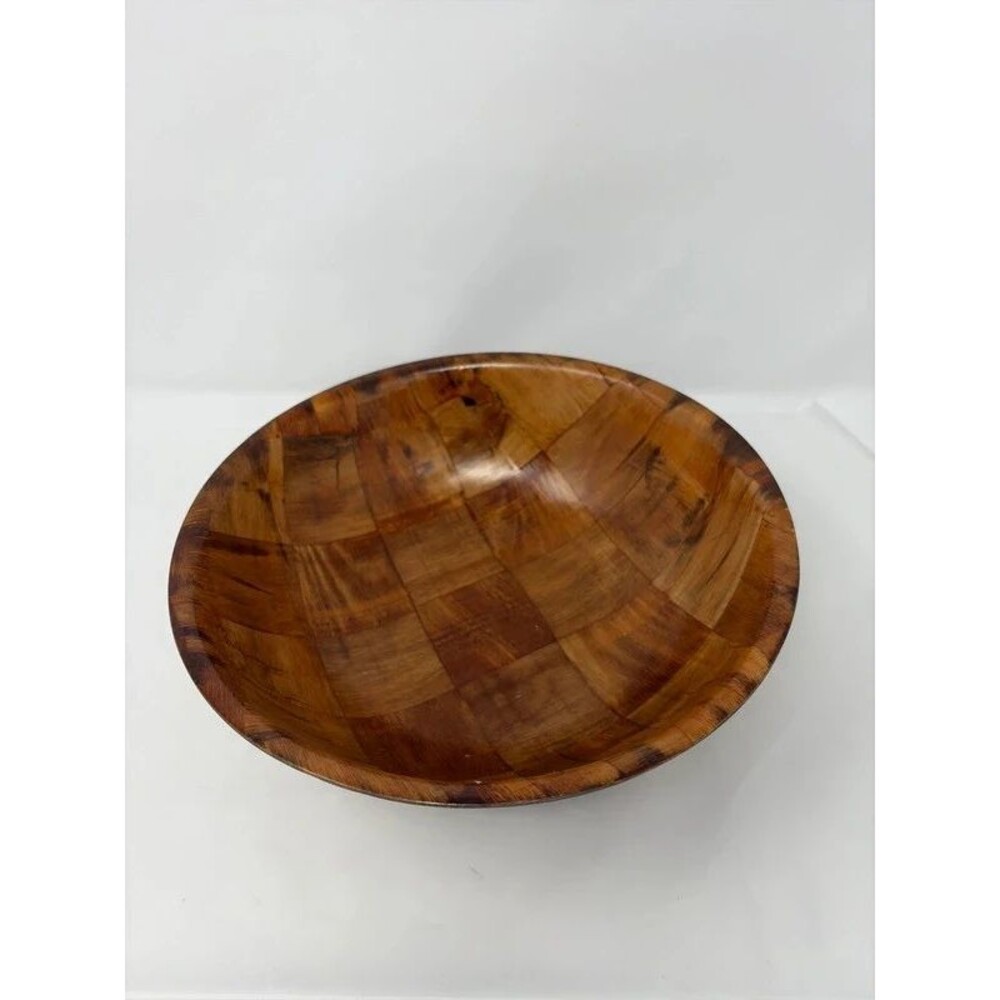 Vintage Pressed Wood Weave Round Salad Bowl MCM